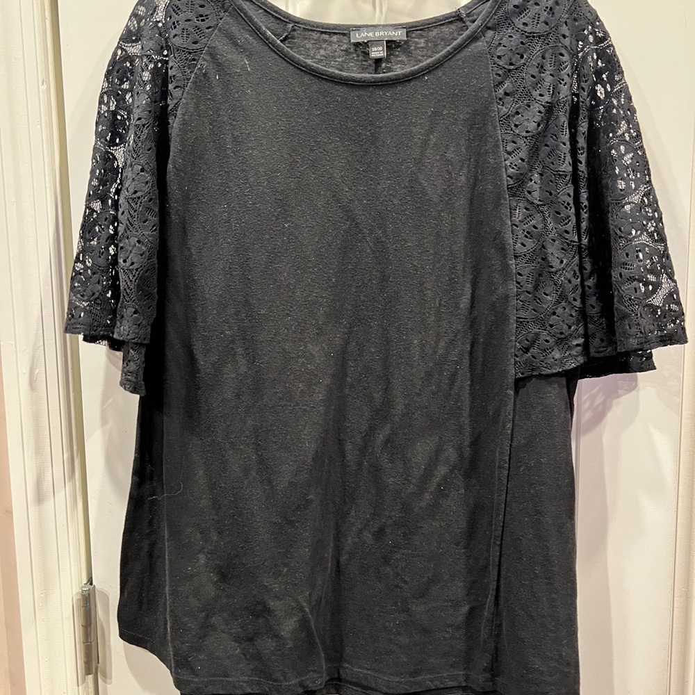 Lane Bryant Black Relaxed Blouse with Embellished Short Sleeves Sz 18/20